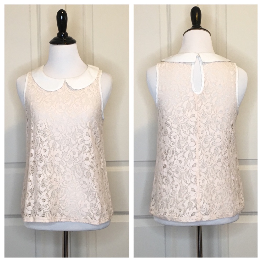 Forever 21 Pink Lace Top with Peter Pan Collar
